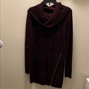 Iz Byer Burgundy Cowl Neck Sweater Dress with Side Zip